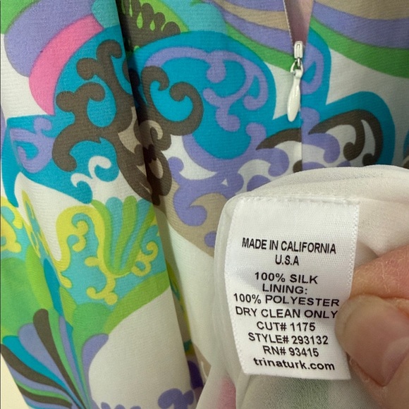 Trina Turk 100% Silk Colorful Maxi Dress Adjustable Spaghetti Straps Lined Flaw - Picture 16 of 17